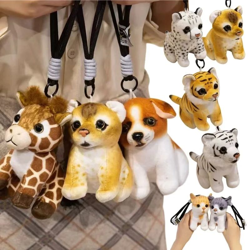 

15cm Simulated Dogs Pandas Tigers Leopards Cats Deer Dalmatians Sitting Position Plush Animals Bag Pendant Dolls Christmas Gifts