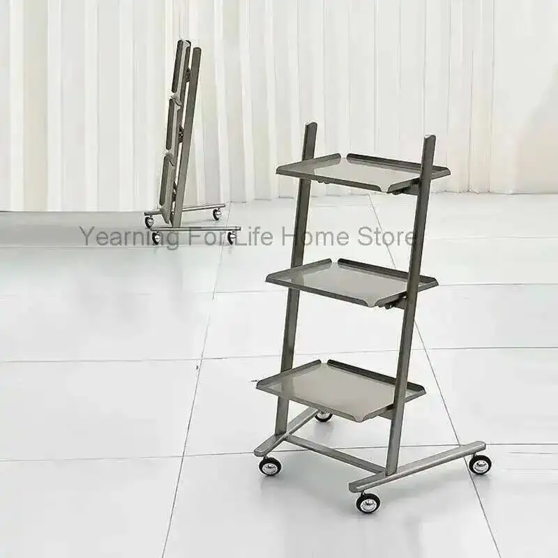 Beauty Metallic Salon Trolley Aesthetic Hairdressing Auxiliary Cart Storage Folding Cargo Carrinho Auxiliar Lash Designer