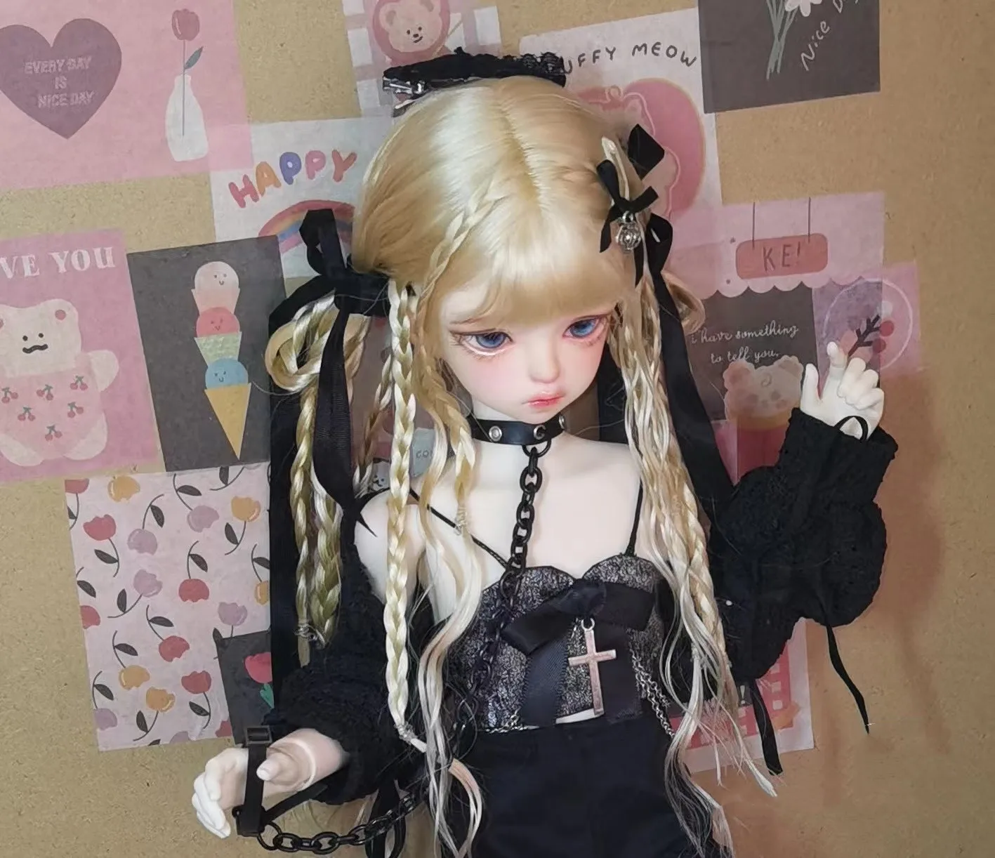 

1/4 BJD Doll Hair Free Shipping, Combed Mohair Braided Braids Bangs Wig