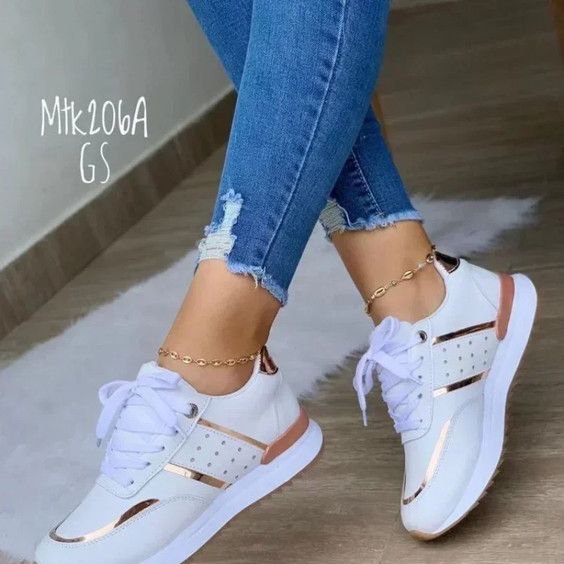 2024 Women Sneakers Platform Shoes Leather Patchwork Casual Sport Shoes Ladies Outdoor Running Vulcanized Shoes Zapatillas Mujer