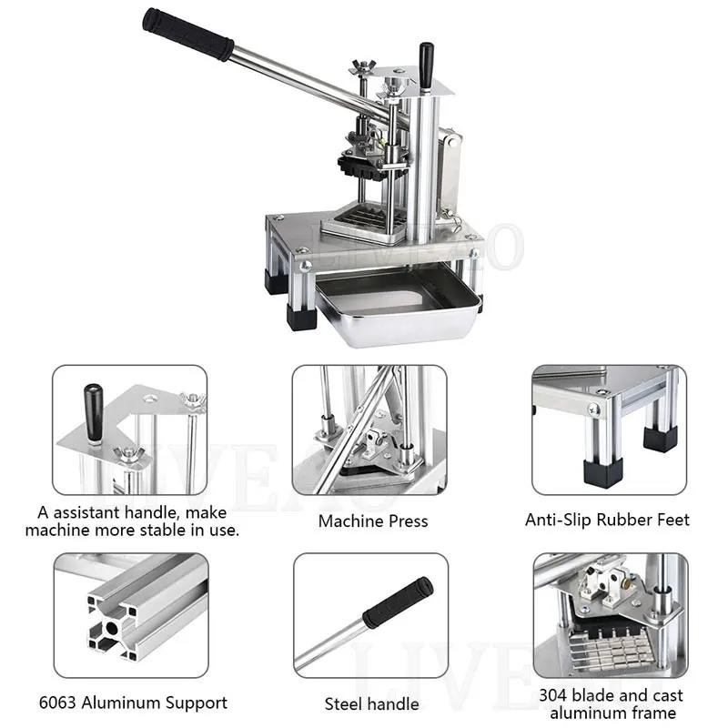 ماكينة تقطيع البطاطس المقلية المقاومة للصدأ لأدوات المطبخ اليدوية مثالية للبطاطس المقلية والخيار والخضروات والجزر