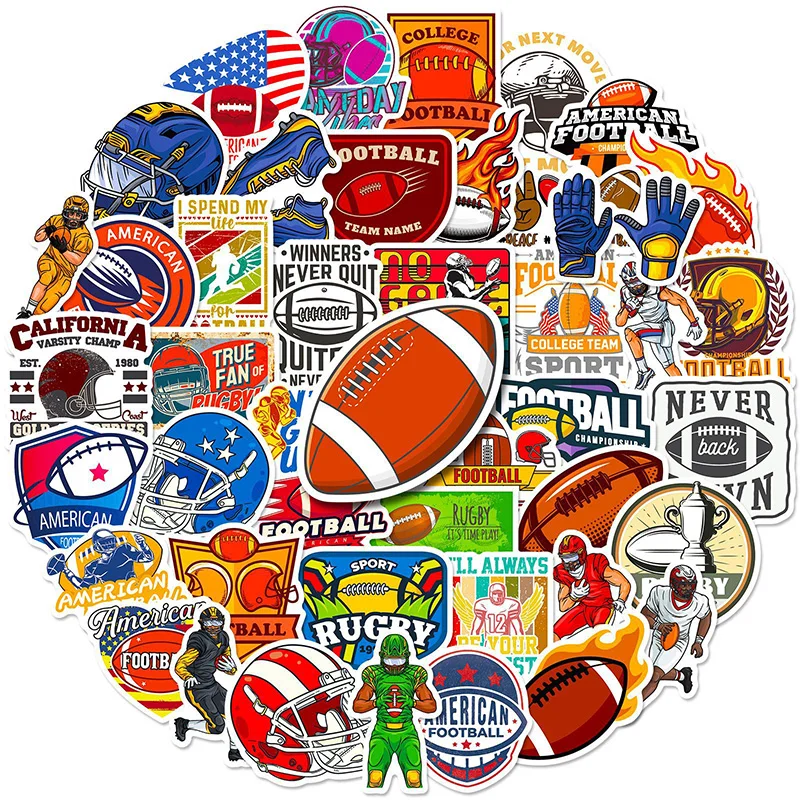 

50 Pcs American Football Stickers Sports Game Stickers Water Cup Computer Mobile Phone Luggage Bicycle Scooter Decoration
