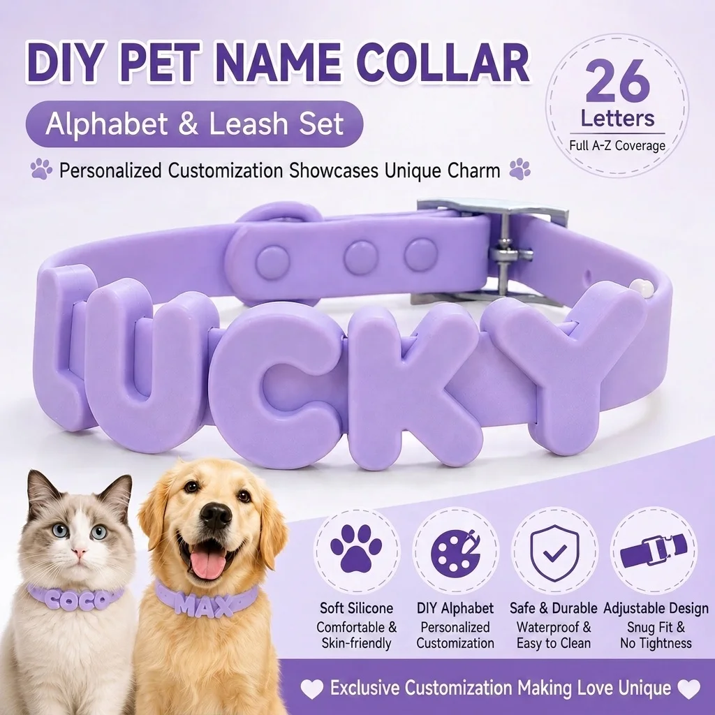 Eco-Friendly Safe Pvc Pet Silicone Collar Beaded Collar Cartoon-Style Fashion Cat Dog Collar With Letter Beads DIY Pet Name