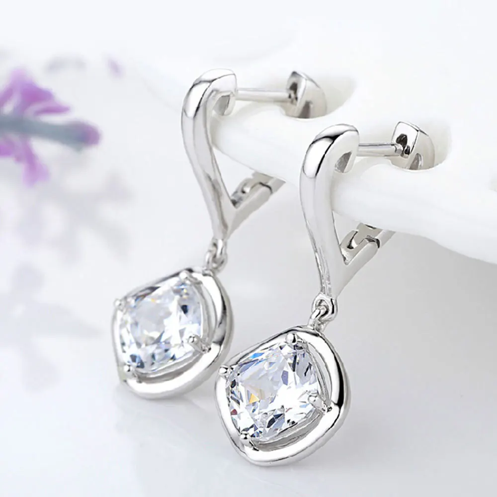 925 Sterling Silver Earrings Temperament Geometric Zircons Earrings Ladies Fashion Simple Party Wedding Anniversary Jewelry Gift