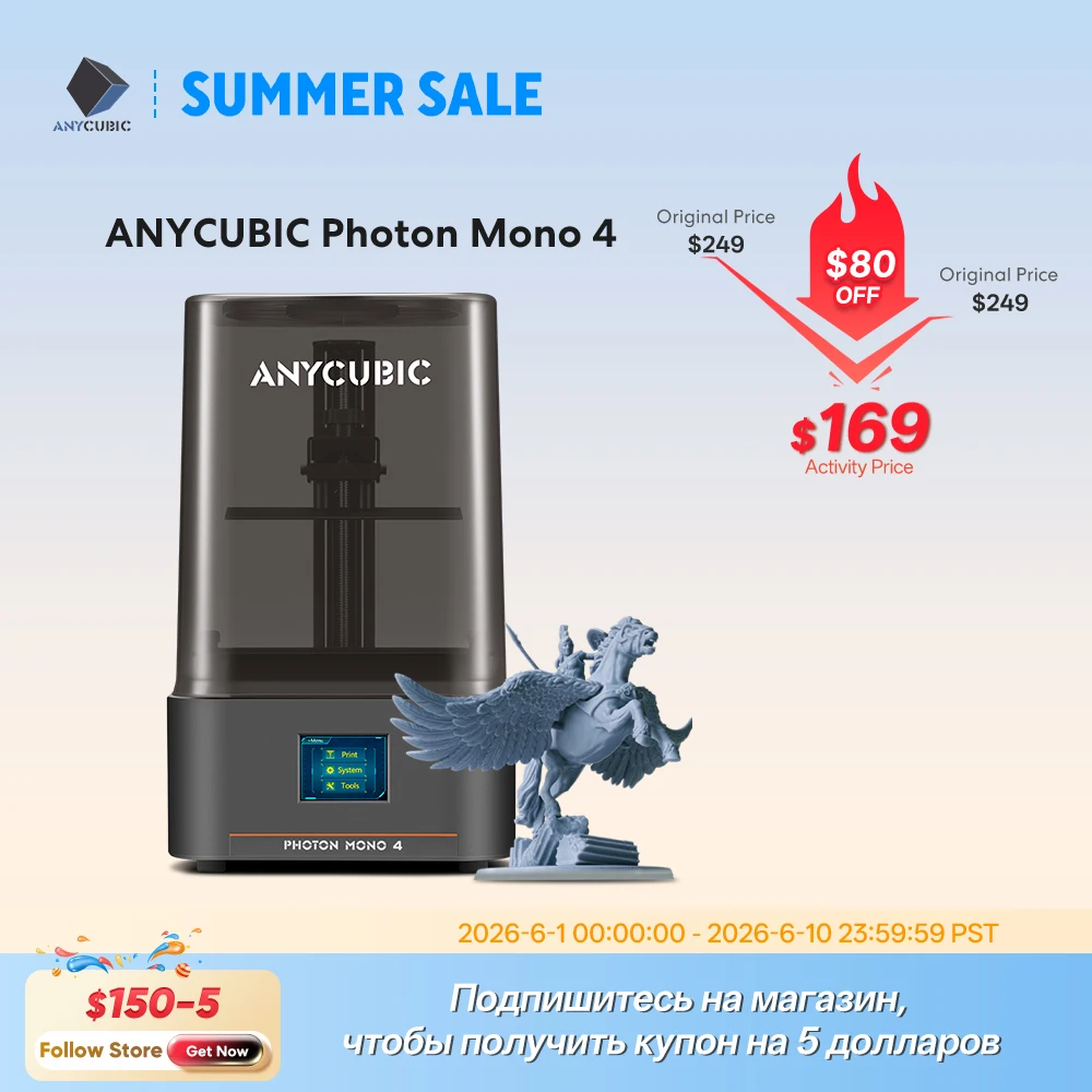 PRESALE ANYCUBIC Photon Mono 4 UV Resin 3D Printer High-Speed 10K 7\'\' high-definition screen 3D Printing Size 153×87×165mm