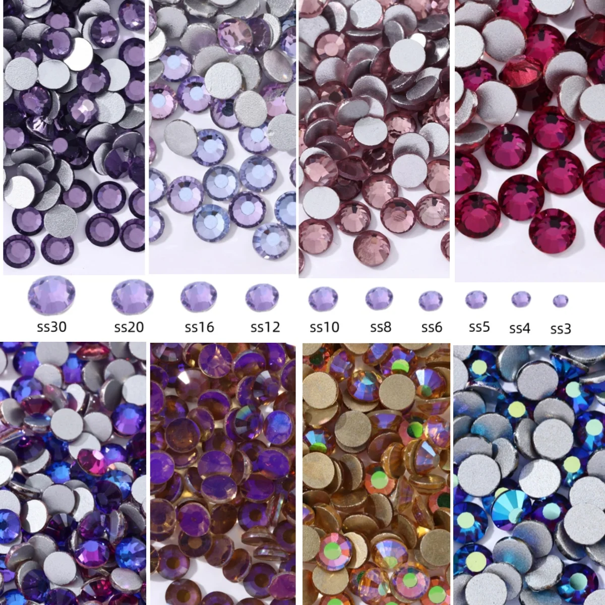 Lila Serie Ss3-ss30 Nicht Hot Fix Strasssteine Flatback Strass Nähen & Stoff Kleidungsstück Glitzernde Steine für DIY-Dekoration