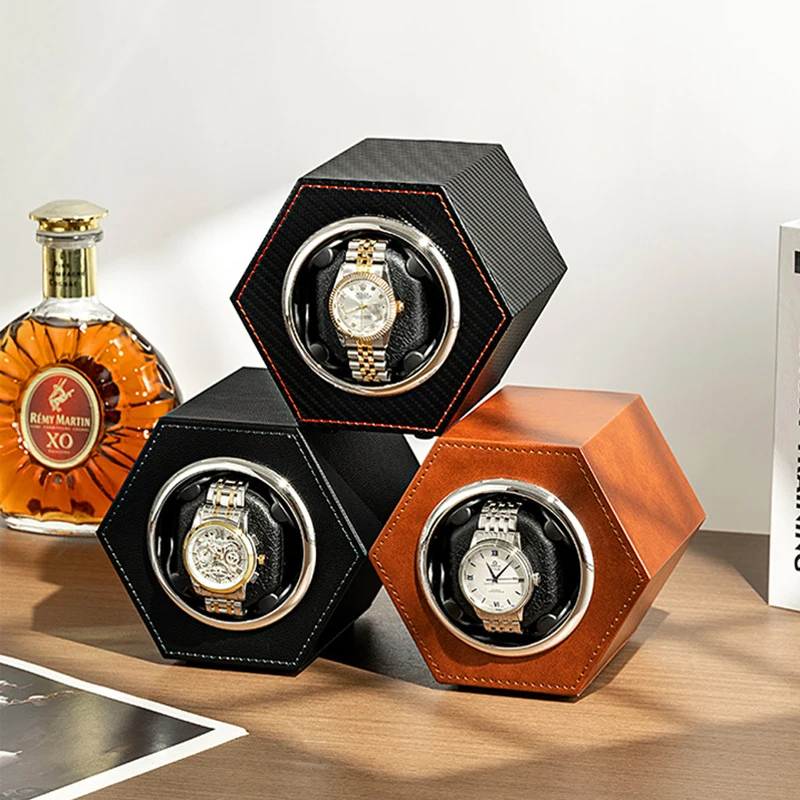 Hot New Hexagon Pu Leather Watch Winders Single Watches Box Automatic Winding Fashionable New Styles High-end luxury Men women