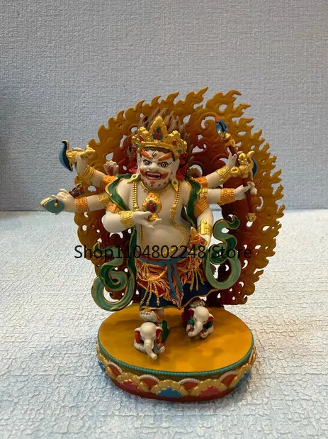 10CM Tibet Painted White Mahakala Buddha Copper Statue