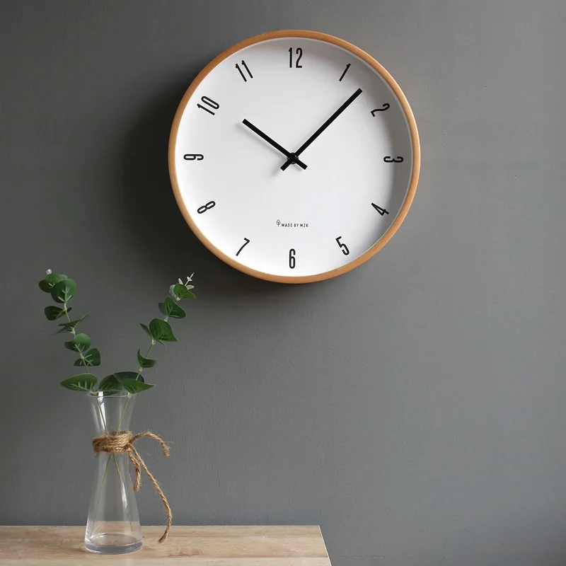 Japanese Simple Wall Clock Nordic Fashion Solid Wood Quartz Wall Decor Clocks Dining Room Bedroom  Living Modern Silent Clock