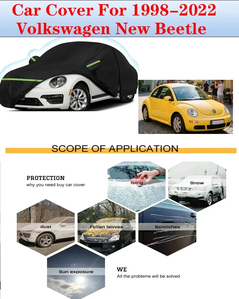 

Outdoor Waterproof Full Car Covers All Weather Heavy Duty Protection with For 1998-2022 Volkswagen New Beetle