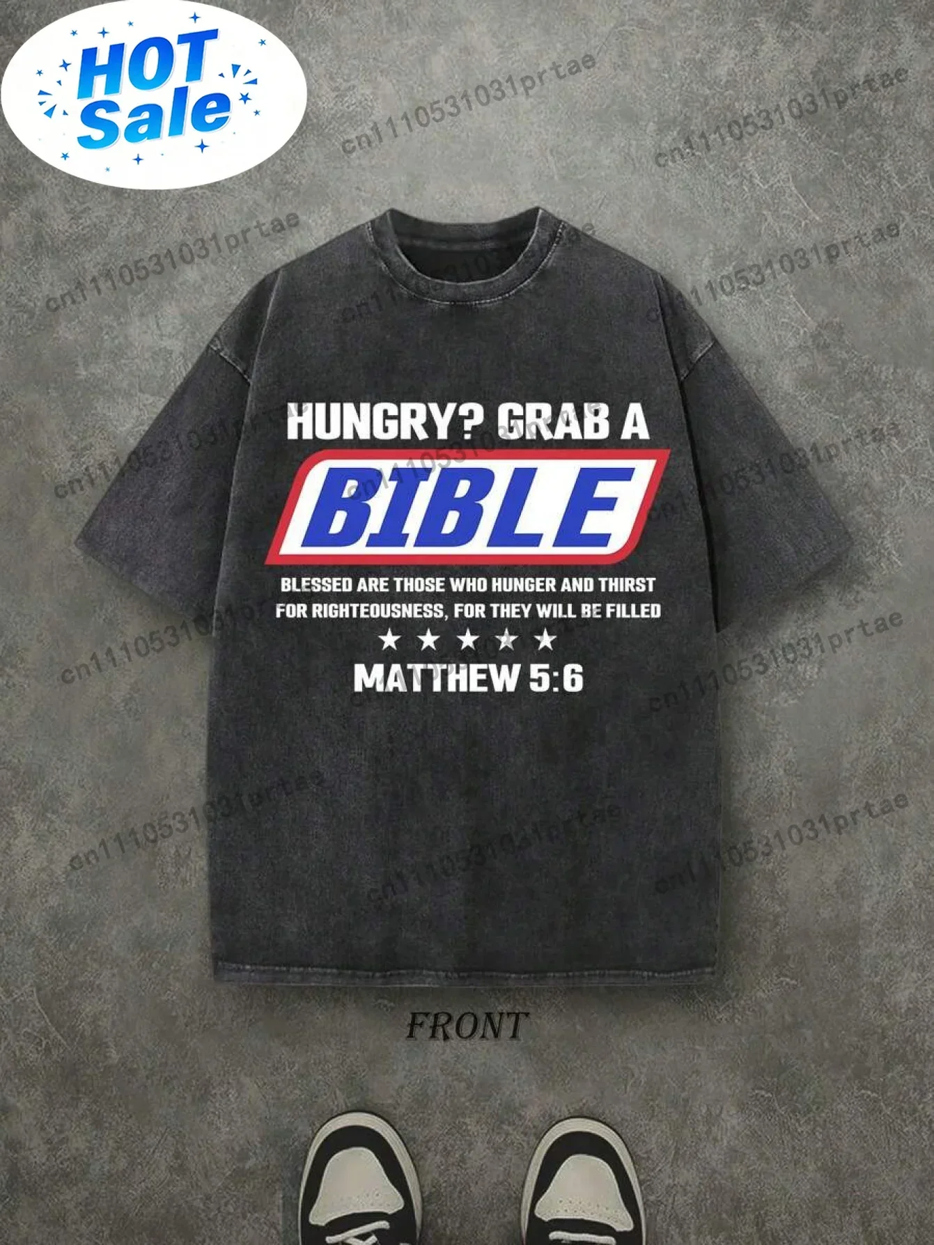 HUNGRY? GRAB A Unisex Washed Christian Shirt, Christian Scripture TShirt, Vintage Retro Washed Shirt SingleSided Printed(230 Hea