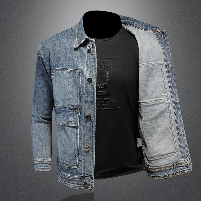 2023 Spring New Men Casual Cotton Denim Jacket Classic Style Fashion Slim Washed Retro Blue Jean Coat Male Jacket Brand Clothing