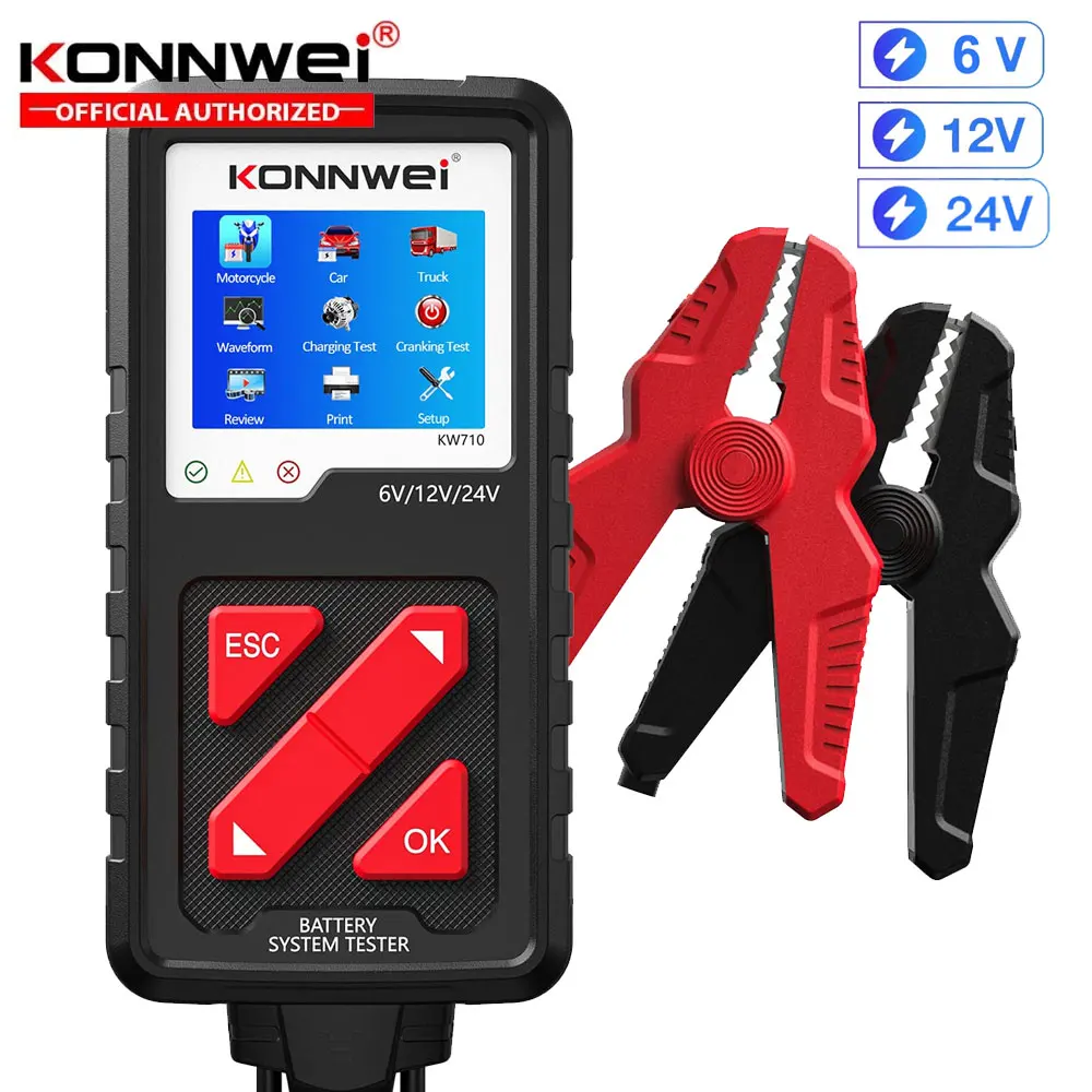 2025 KONNWEI KW710 Car Battery Tester 6V/12V/24V 100-2000CCA Battery Load Tester Charging Diagnostic Tool with Enhanced clip