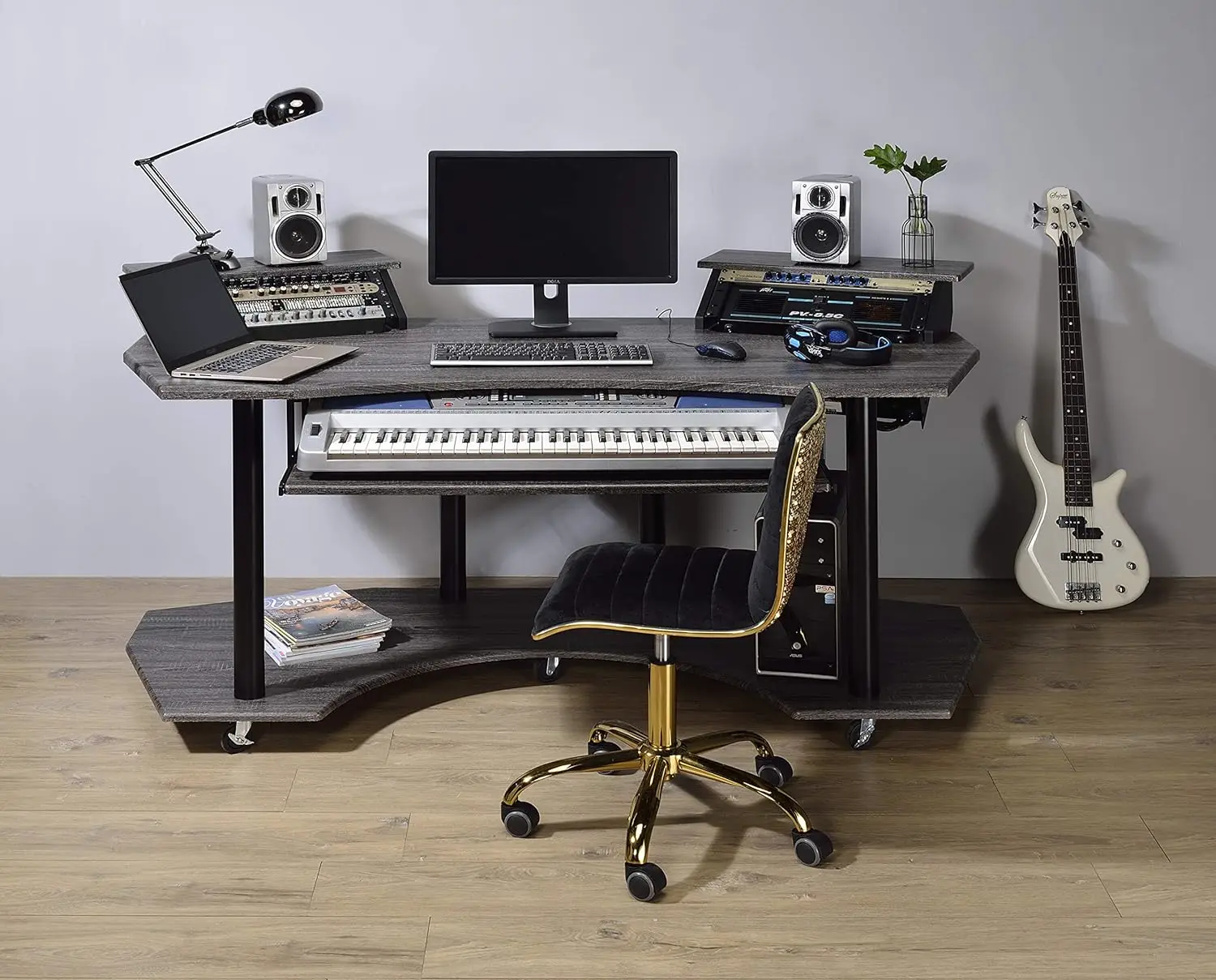 Wooden Music Recording Studio Desk in Black Oak