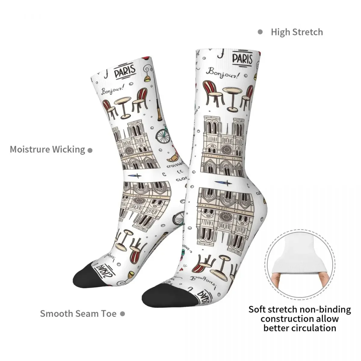 Paris Pattern Colors Socks Harajuku Sweat Absorbing Stockings All Season Long Socks Accessories for Unisex Birthday Present