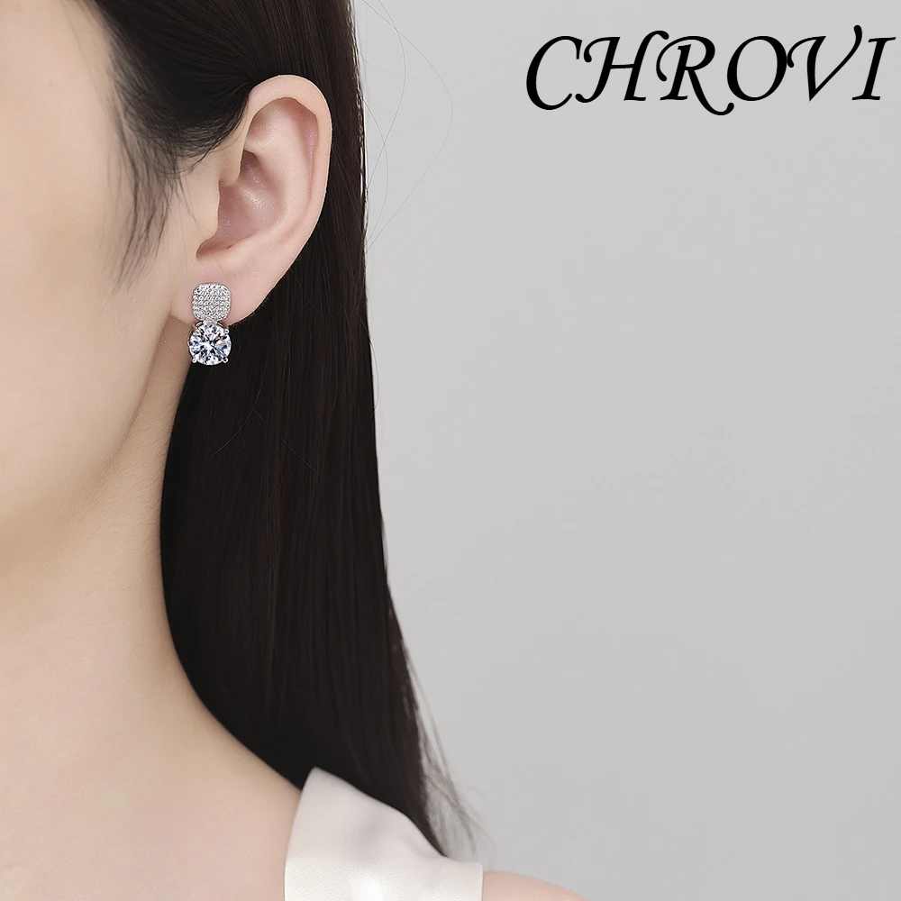 Exquisite 925 sterling silver diamond-encrusted square zirconia stud earrings for women - simple, small, versatile jewelry. view 2