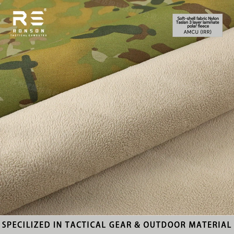 AMC Camouflage Softshell Fabric 228T nylon taslan 3 Layer Laminated Fleece Fabric Breathable for Outdoor Clothing Wind Proof IRR