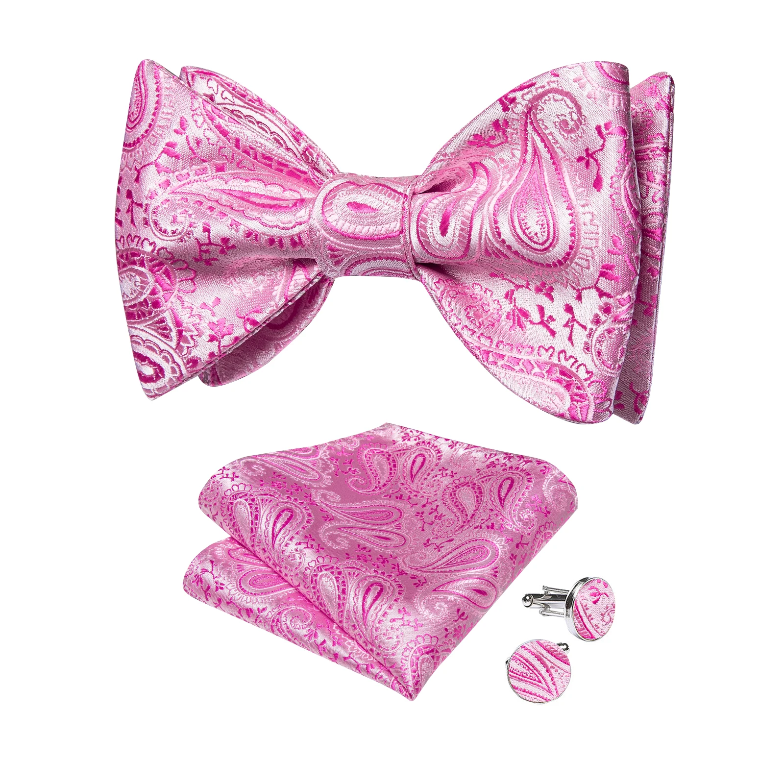 Luxus Marke Rosa Paisley Männer Bowties Jacquard Party Schmetterling Nots Für Mann Hochzeit Party Selbst-krawatte Bowties Hanky Manschettenknöpfe set