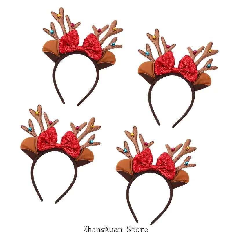 Weihnachts-Haarreifen-Set, 4-teilig, mit Hirschhorn-Detail, Haarband für Feiertagskostüme für Versammlungen, Schulprogramme und – Detail 4