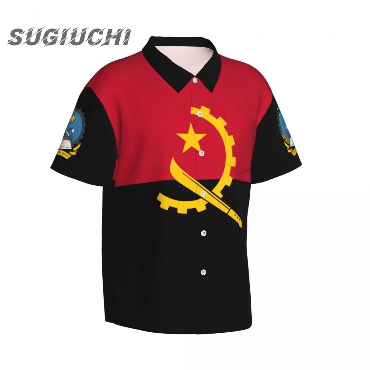 Flag Of Angola 3D Hawaiian Shirts for Men Short Sleeve Beach Shirt Floral Summer Casual Button Down Clothes