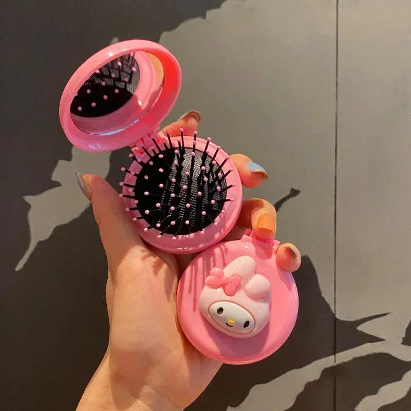 Sanrio Kawaii Holkiti Makeup Mirror Toy Anime Kuro Mero Di Cinna Morol Cute Folding Airbag Comb Mini Portable Small Mirror