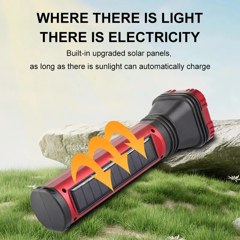 USB Solar Charging Flashlight with Built-in Battery Torch and Side Lanterna Waterproof Multifunctional Emergency Power Flashligh