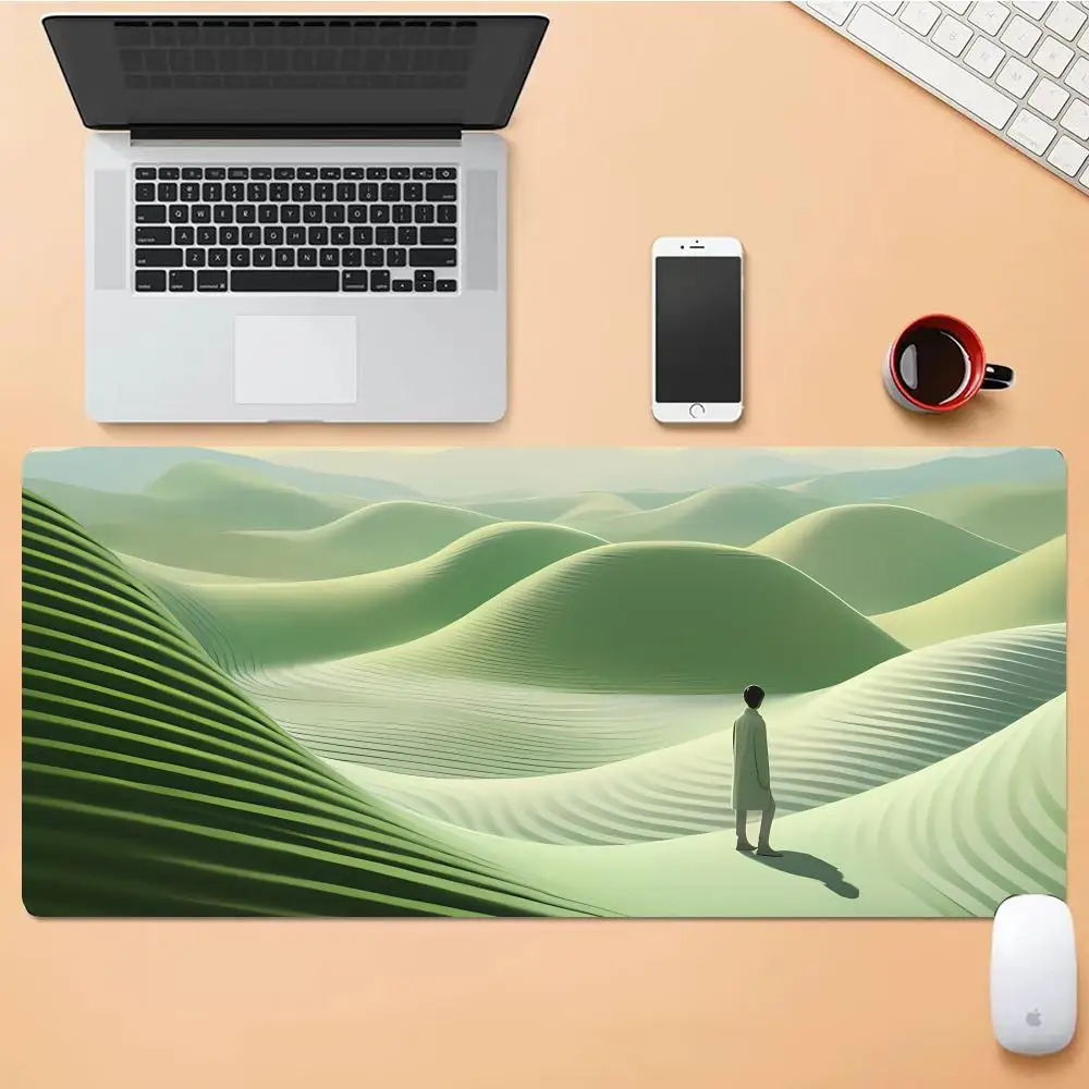 

Yellow And Green Wavy Stripes Mouse Pad Desk Mouse Pad Nice HD Desk Pad Extended Gaming Keyboard Mats Large XXL Gamer Mouse Pad