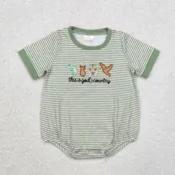 New rts infant boys summer green rompers wholesale boutique embroidery fishing hunting boys onesies
