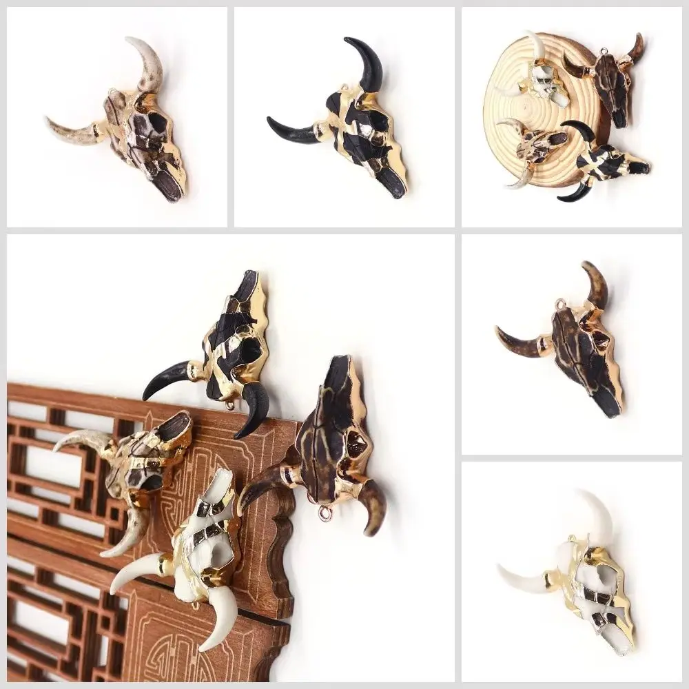 

Various Styles Bull Head Bone Shape Resin Pendant Golden-color Edged Plating Charms Vintage Style Necklace Jewelry Accessory 1pc