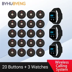 Wireless Waiter Calling System Waterproof Restaurant Watch Receiver + Call Button Pager Buzzer For Cafe Bar Clinic Plant
