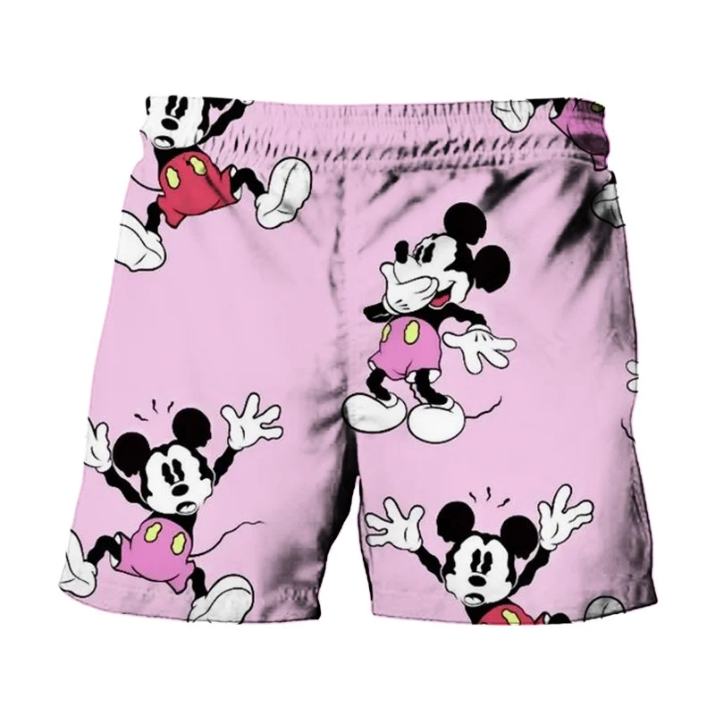 Bañador Harajuku de Disney para hombre, ropa de baño con estampado de Stitch y Mickey y Minnie, pantalones cortos informales a la moda para playa,