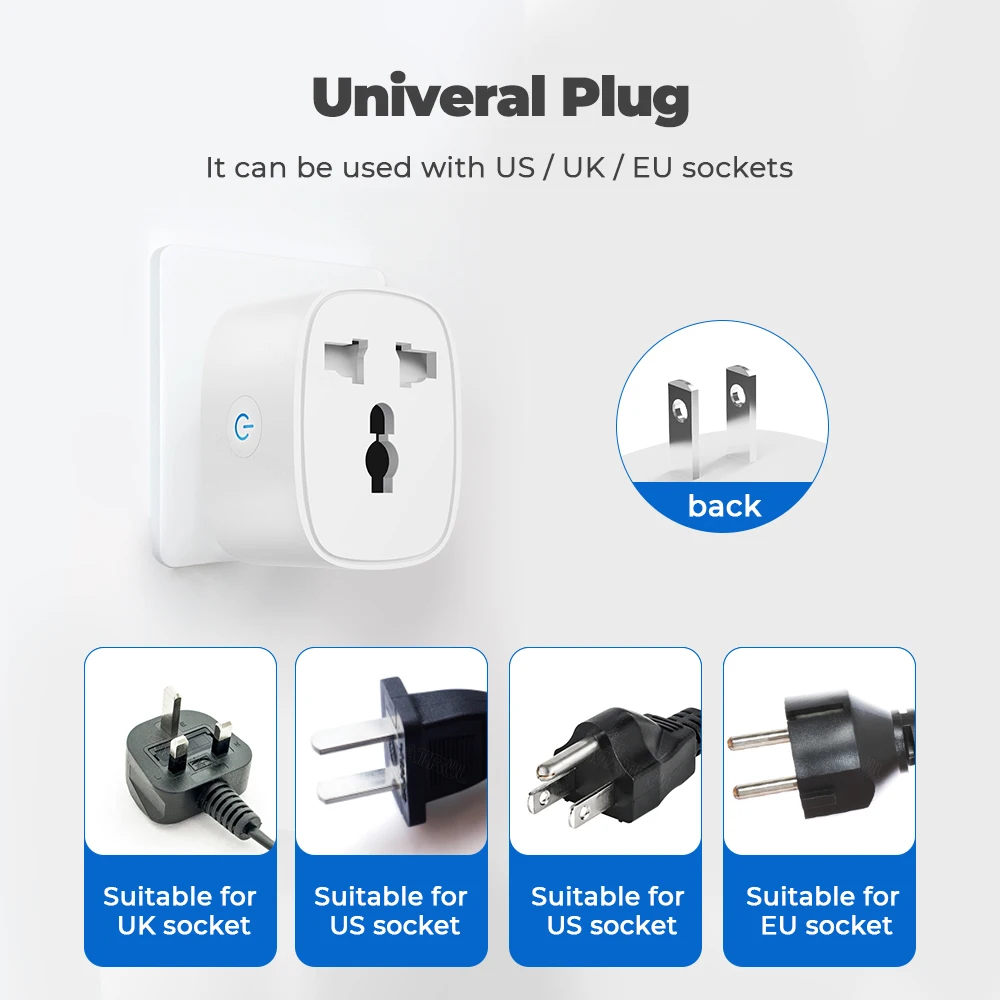 Power Monitor 16A Universal Tuya Wifi Smart Socket Us To Eu Uk Plug Outlet Adapter Timing Voice Electrical For Google Home Alexa