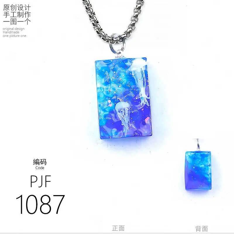 Fashionable Exquisite Sparkling Powder Deep Sea Jellyfish Block Wave Trendy Creative Accessories Pendant Sweater Chain Necklace