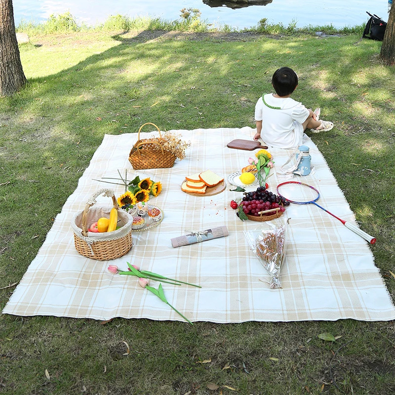 Bohemian ethnic style picnic mat for camping, spring outings, beach, dust-proof mat, coffee checkered outdoor lawn mat