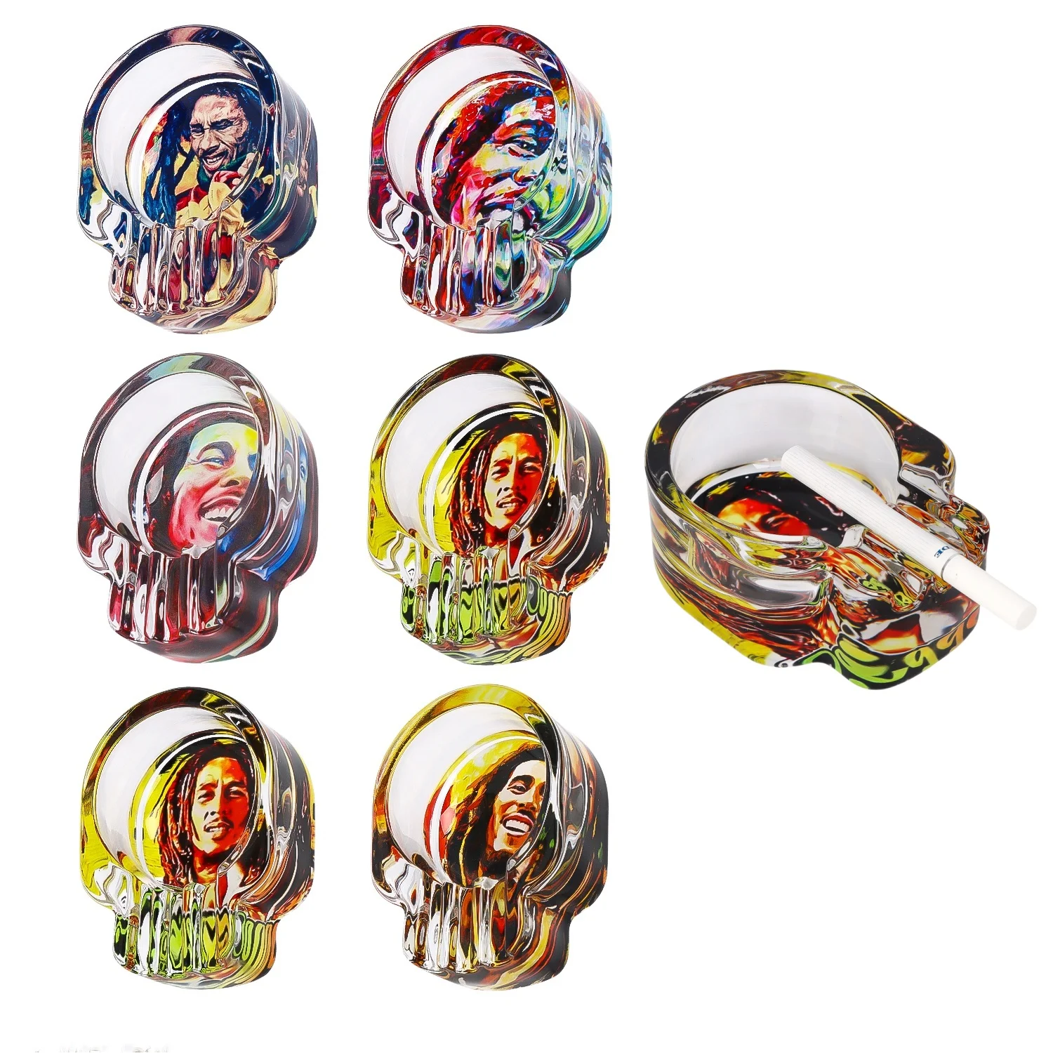 

BOB Outdoor Ashtray Glass Cigarette Holder Ghost Head Style Cigar Ashtray Portable Ash Tray for Desk Cute Smoking Accessories