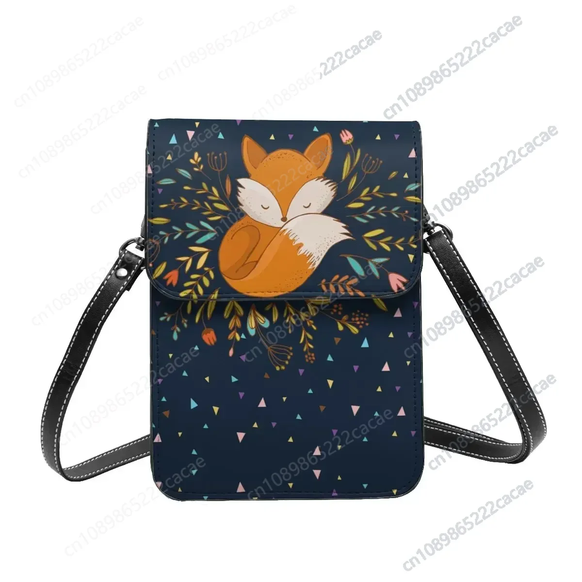 Cute Fox Flowers And Triangles Shoulder Bag Animal School Woman Mobile Phone Bag Bulk Funny Leather Bags