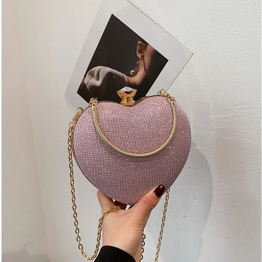 

Повседневная блестящая вечерняя банкетная сумка Love Heart Dinner Bag Сумка на плечо со стразами и цепочкой через плечо Свадебная сумка