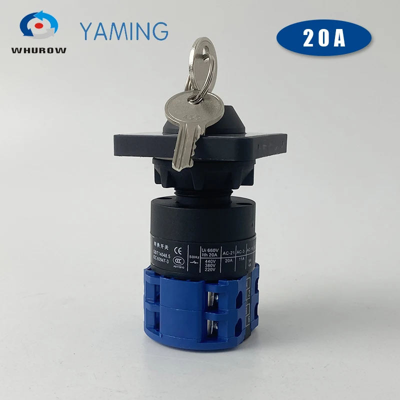 YMW26 LW26-20YS3/2S Single Hole With Key Universal Selector Two Poles 2 Positions 0-1 OFF-ON Power Supply 20A Rotary Cam Switch