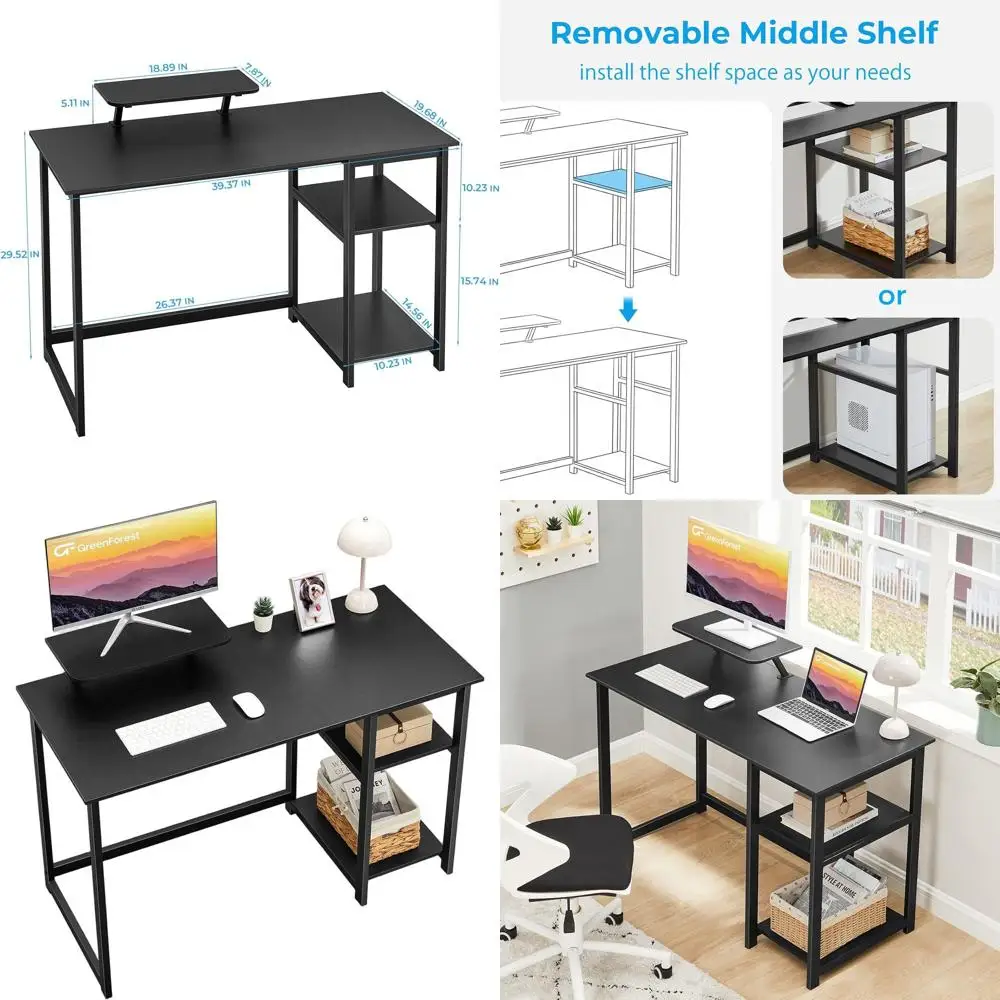 

39-дюймовая регулируемая подставка для монитора с отсеком для хранения, компактная игровая/рабочая станция, черная