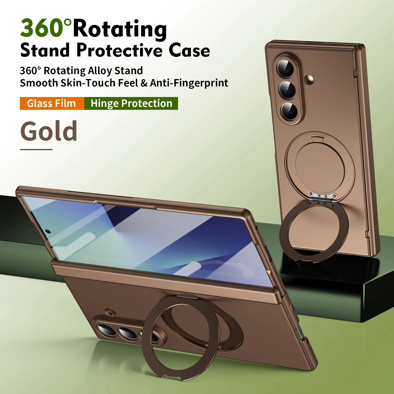 

360°Rotating Alloy Stand Phone Case For Samsung Galaxy Z Fold 7 6 5 Fold7 zfold7 Cover Magnetic Folding Cases With Clear Film