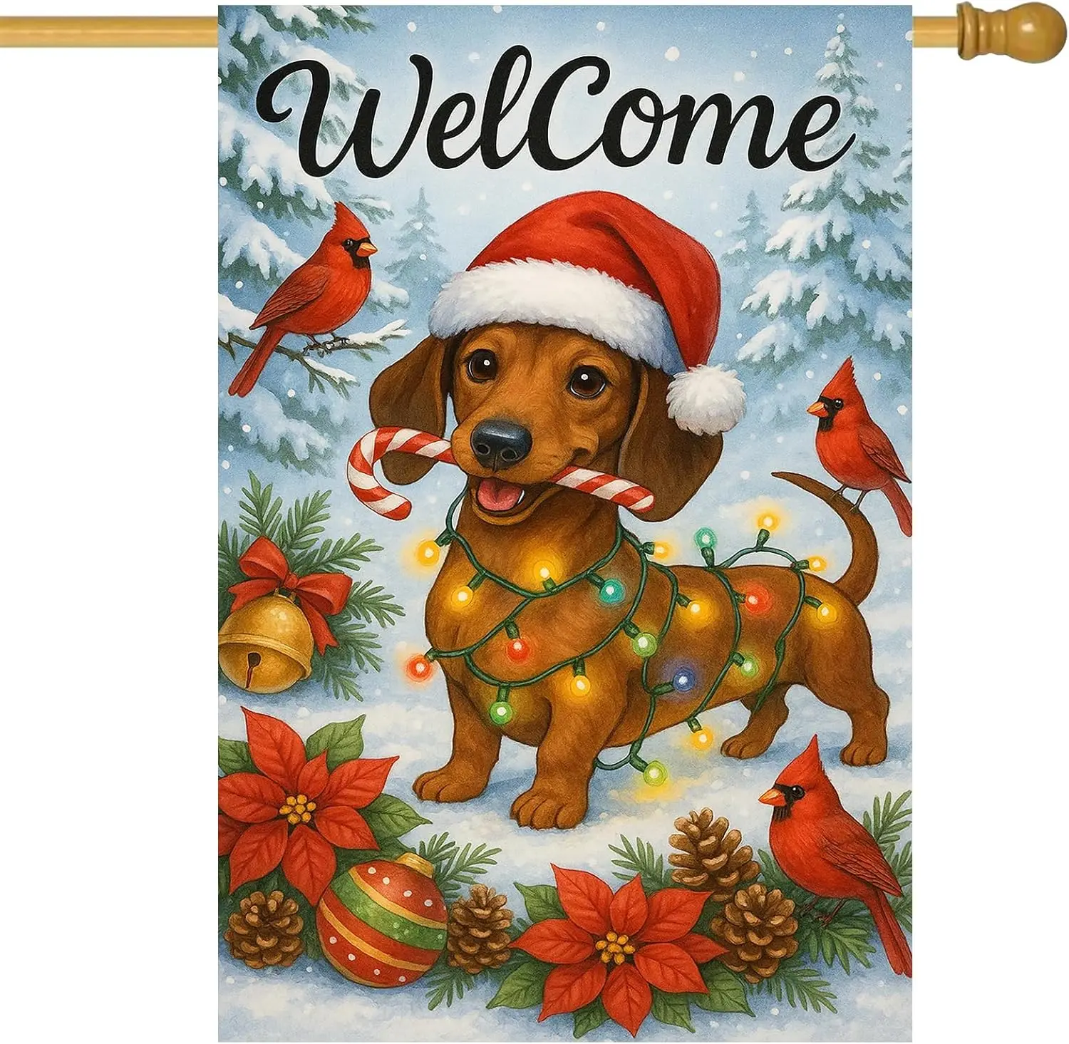 Merry Christmas House Flag Dachshund Dog Welcome Garden Flag 28x40 Inch Double Sided Decorative Holiday Banner for Outdoor Y IIE
