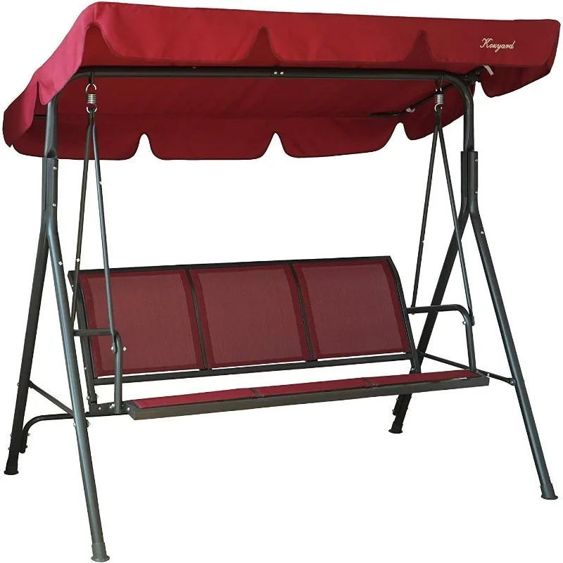 

3-Person Outdoor Patio Glider Swing with Strong Weather-Resistant Powder-Coated Steel Frame and Textilene Seats (Red)