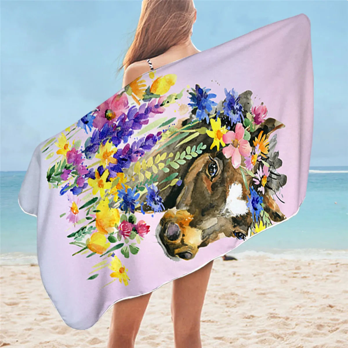 Running Horse Beach Towel Microfiber Quick Dry Soft Towel Sea Surf Poncho Home Decor Travel Camping Picnic Mat Women Men Gifts