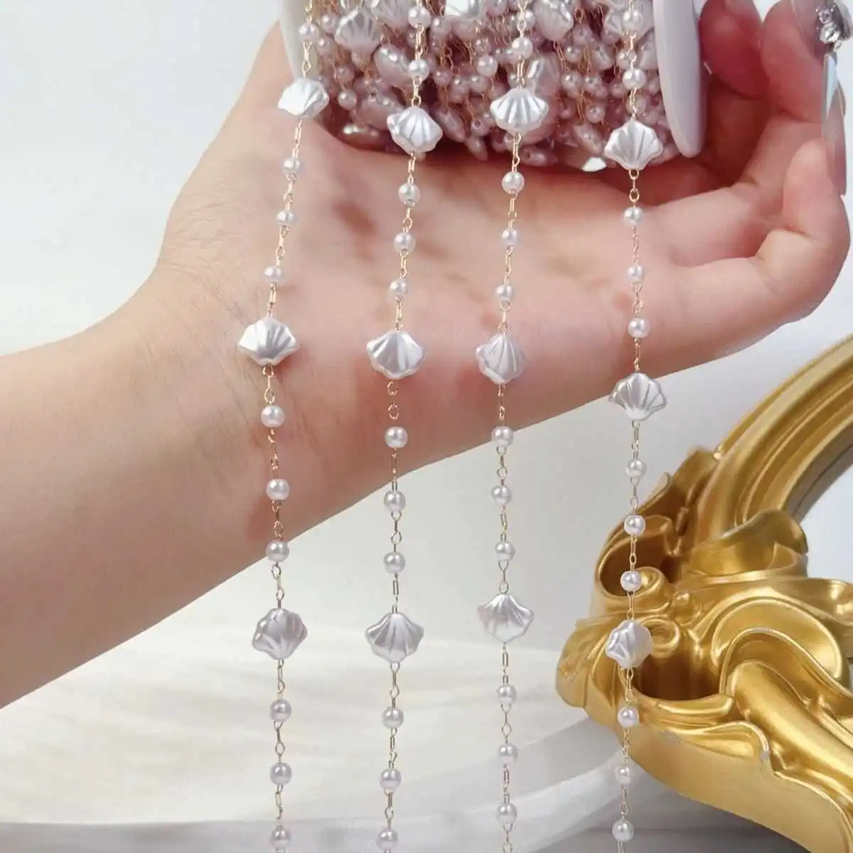 

0.5/1/2M Shell Pearl Copper Chain Chain Multi-Color Suitable For DIY Bracelet Decoration Jewelry Making Loose Chain Material