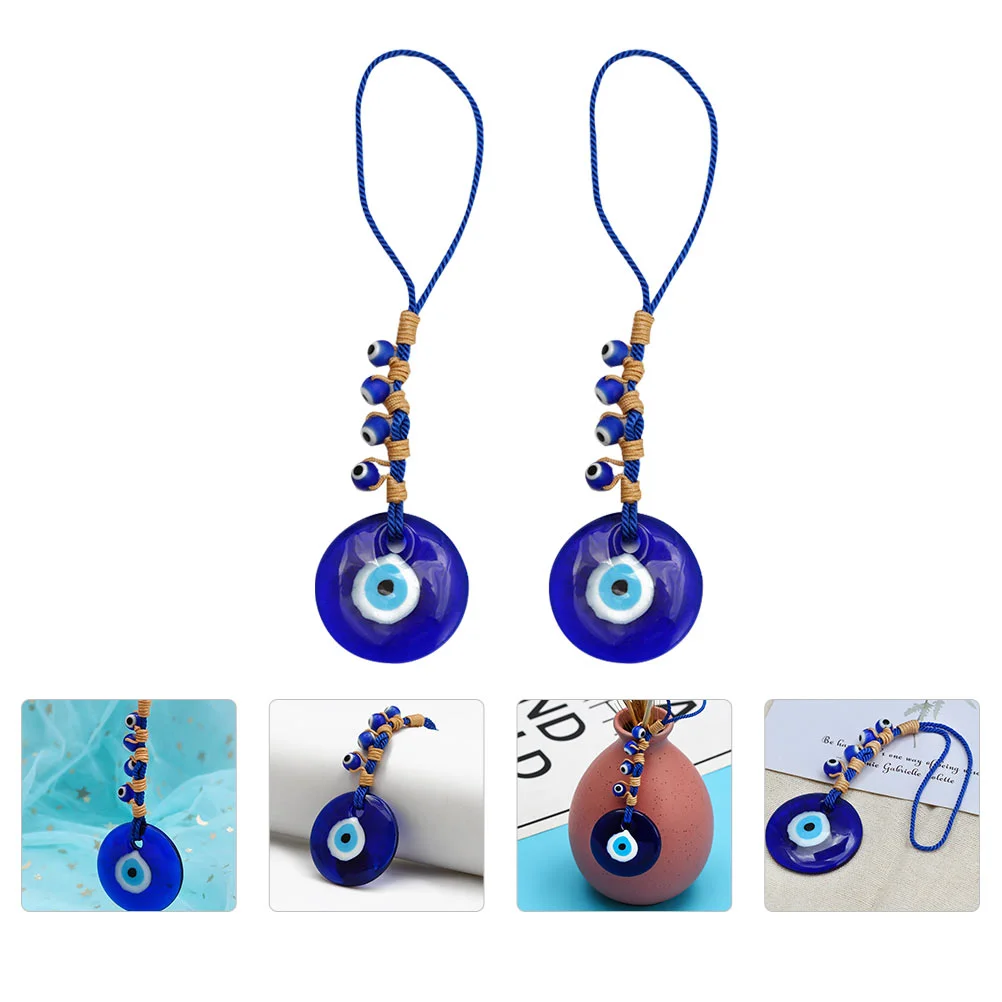 2 Pcs Devil's Eye Pendant Blue Eyes Hanging Turkish Car Accessories Bracelet Glass Blessing Decor Office Pendants for Necklaces