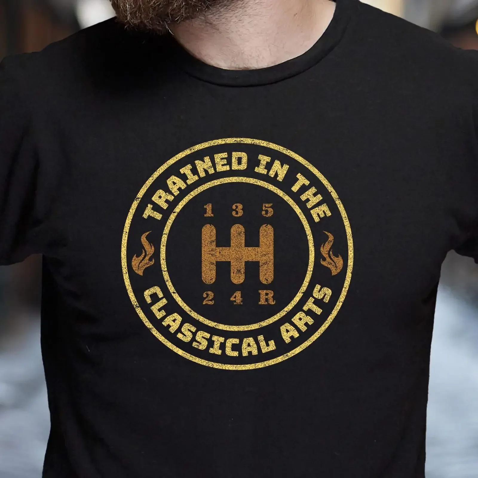 Trained In The Classical Arts Manual Transmission Gear Shift Funny Car Enthusiast T Shirt vintage Washed Top For Everyday Wear