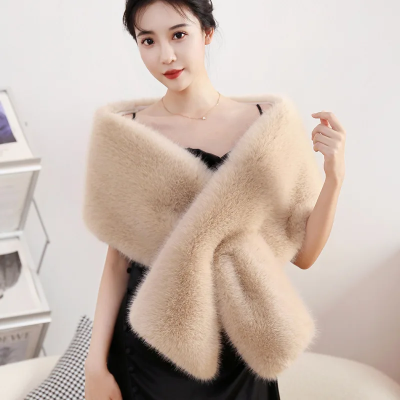 Luxury Fur Wraps for Women Winter Scarf Long Racoon Fur Shawl Tippets for Party Dress Poncho for Bride Stage Performance