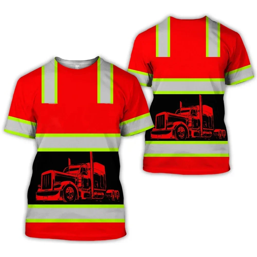 Summer Breathable Men's 3D Printed Trucker Work T-shirt Safety Transportation Uniform Oversized Loose Fit Work Clothing