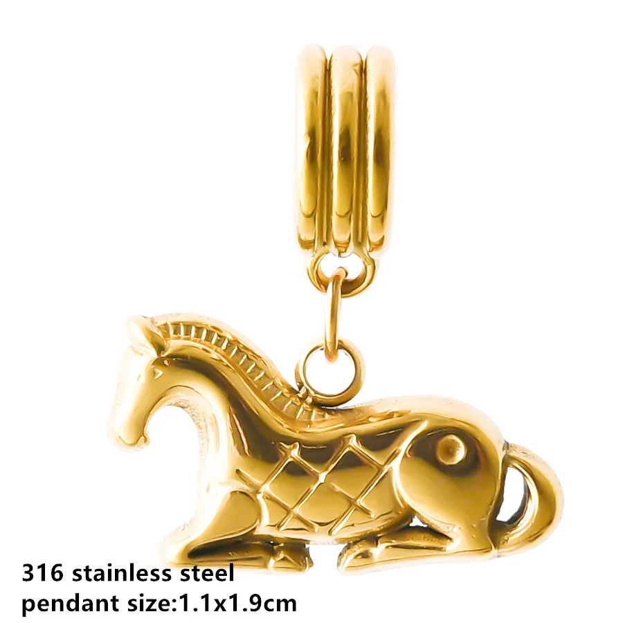 Goldfarbener kleiner Tieranhänger Ente Katze Taube Pferd Edelstahl Armband Armreif Anhänger für Schmuckherstellung handgemachte Dekoration – Detail 12