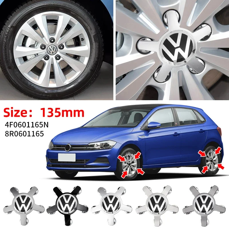 

4 шт., 135 мм, пять когтей, центральная крышка колеса автомобиля, крышки ступицы, значок логотипа 8R0601165 4F0601165N для Volkswagen VW, автоаксессуары